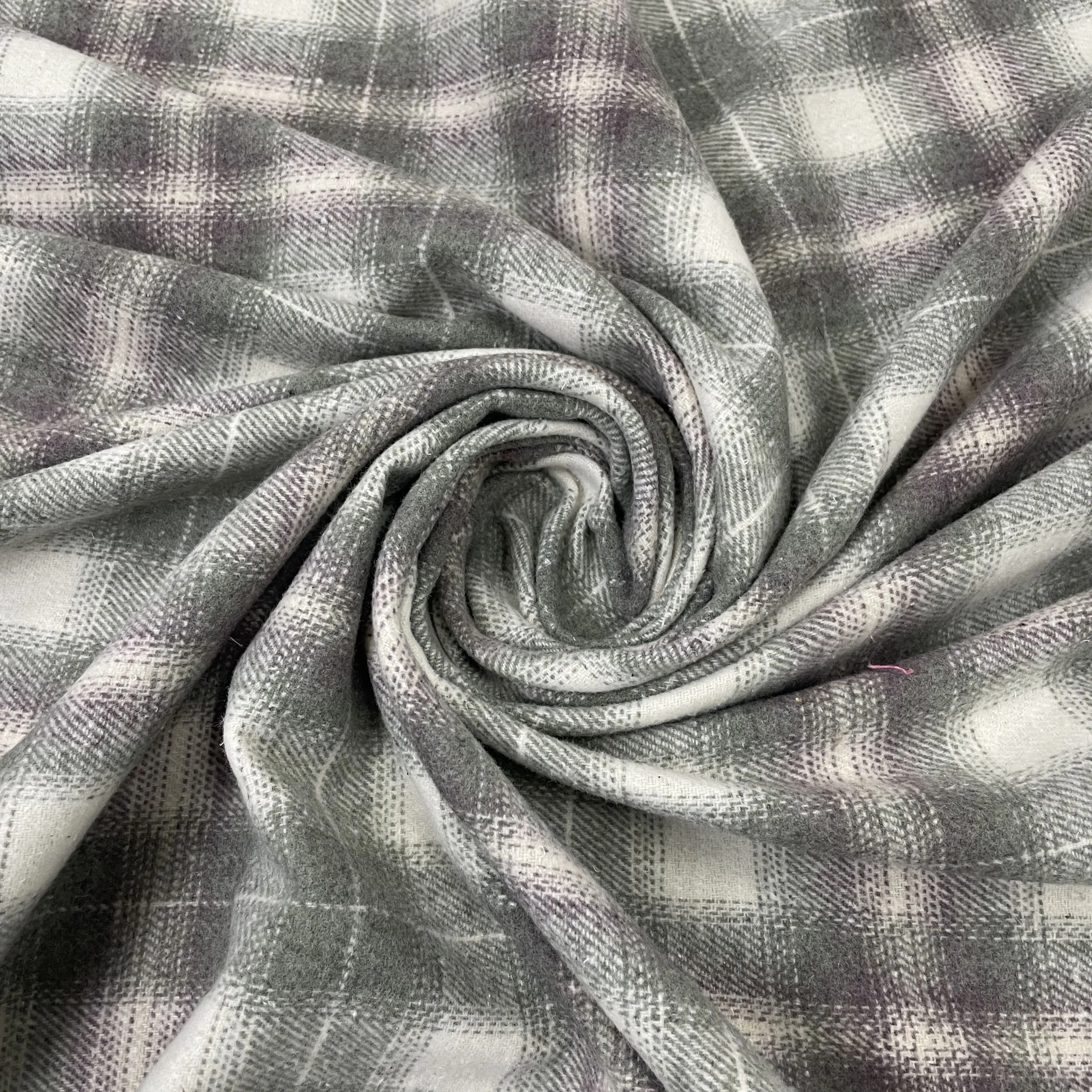 Classic Mint Green Check Print Woolen Tweed Fabric