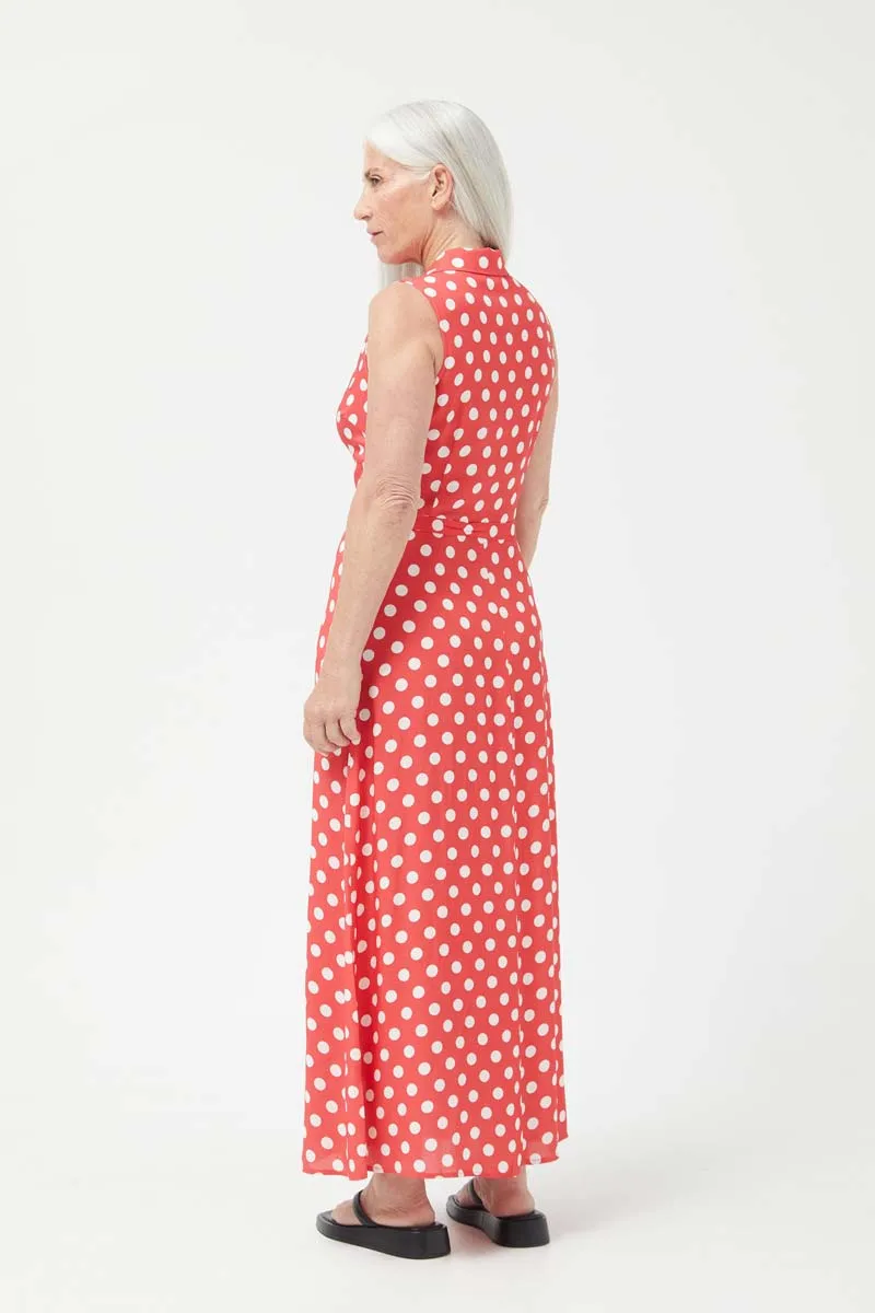 Compania Fantastica Red Polka Dot Print Sleeveless Midi Shirt Dress