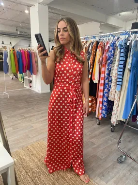 Compania Fantastica Red Polka Dot Print Sleeveless Midi Shirt Dress