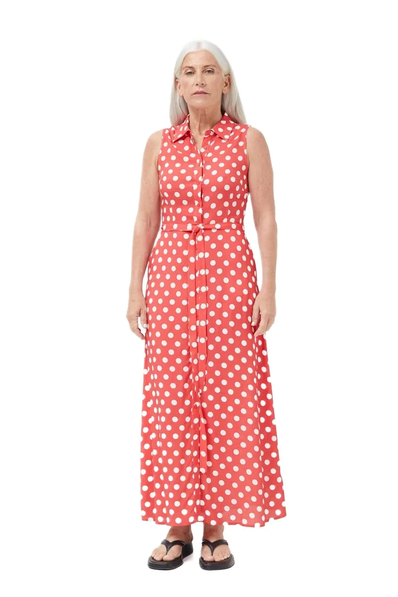 Compania Fantastica Red Polka Dot Print Sleeveless Midi Shirt Dress