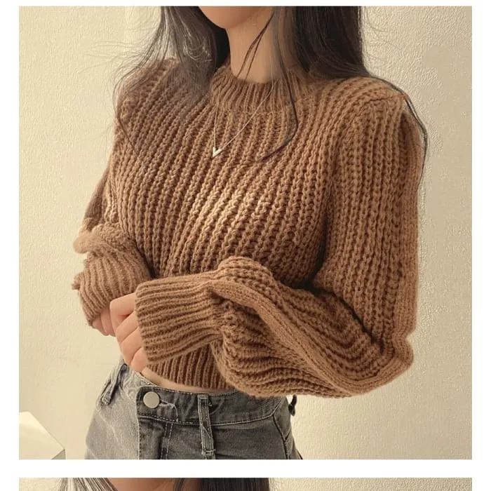 Cropped Crochet-Knit Sweater