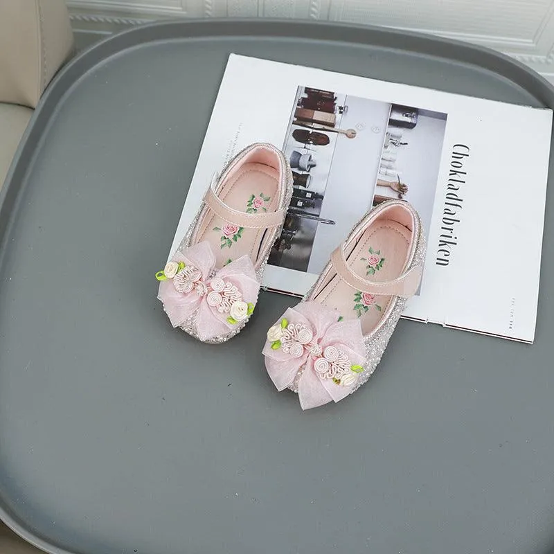 Cute Floral Girls' Shoes Dreamy Glitter Girls' Shoes Exquisite Handmade Floral Shoes