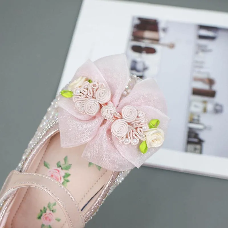 Cute Floral Girls' Shoes Dreamy Glitter Girls' Shoes Exquisite Handmade Floral Shoes