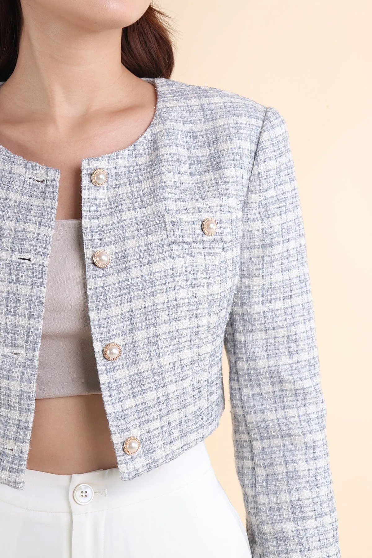 DELPHI TWEED JACKET IN GREY BLUE
