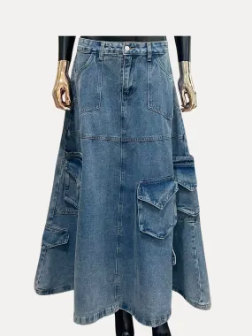 Denim Cargo Maxi Skirt