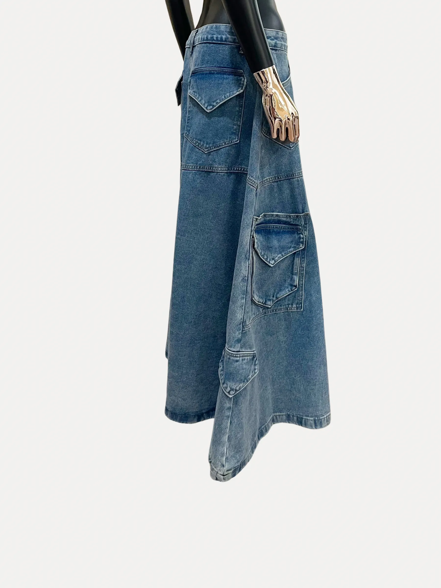 Denim Cargo Maxi Skirt