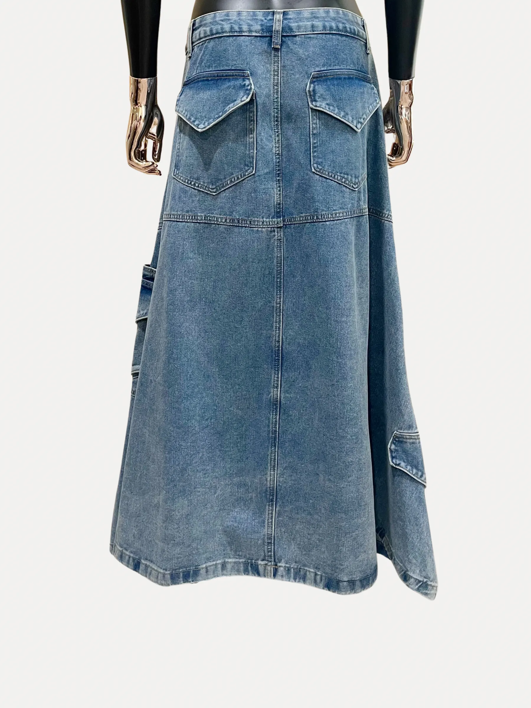 Denim Cargo Maxi Skirt