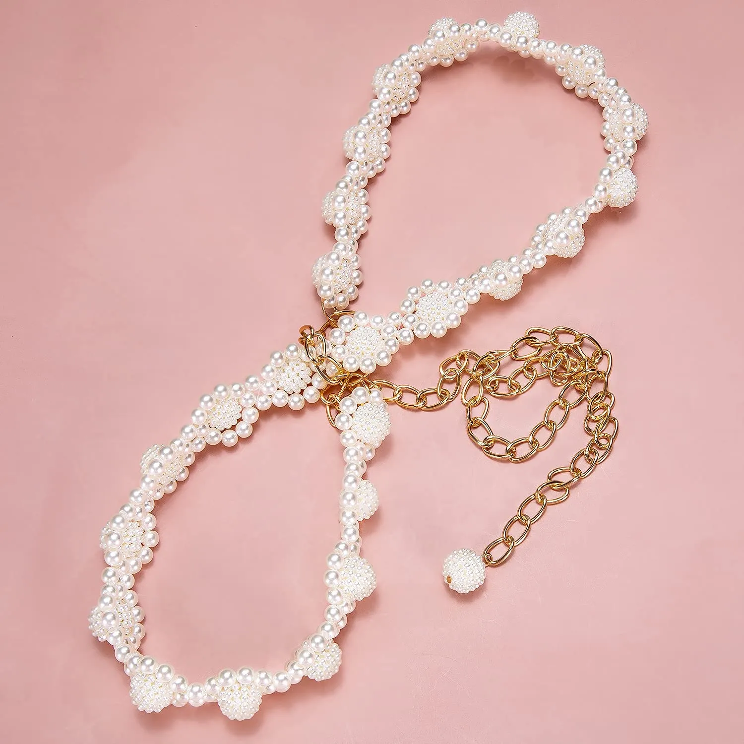 Diamond Pear Flower Women's Dress Belt Pearl Bridal Beaded Shiny Diamond Waist Chain