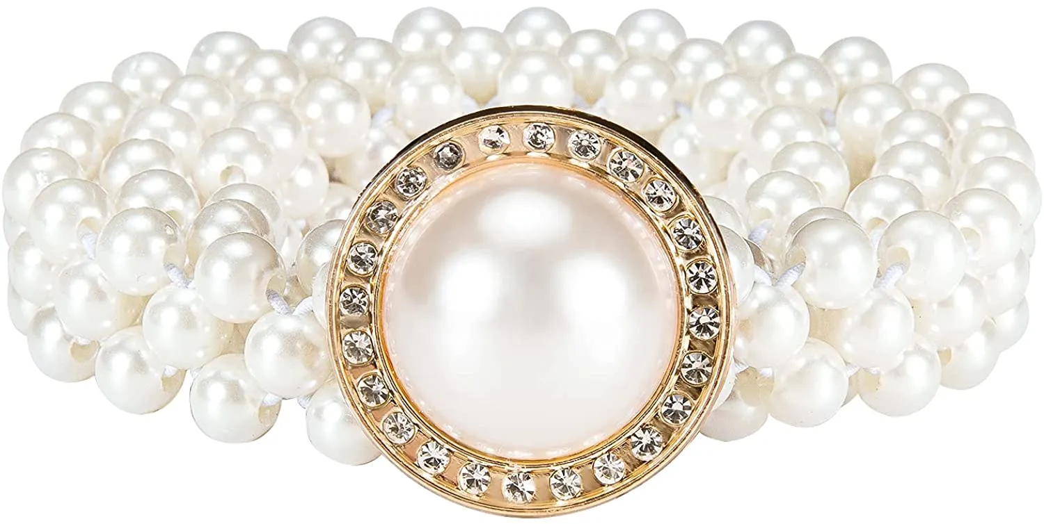 Diamond Pear Flower Women's Dress Belt Pearl Bridal Beaded Shiny Diamond Waist Chain
