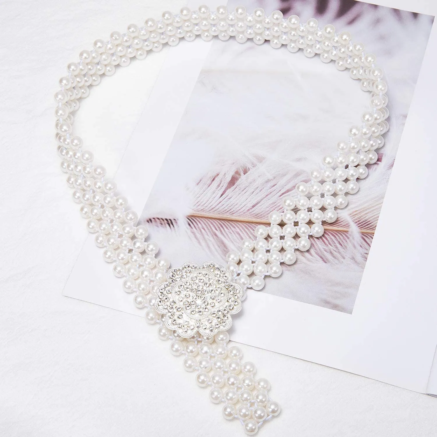 Diamond Pear Flower Women's Dress Belt Pearl Bridal Beaded Shiny Diamond Waist Chain