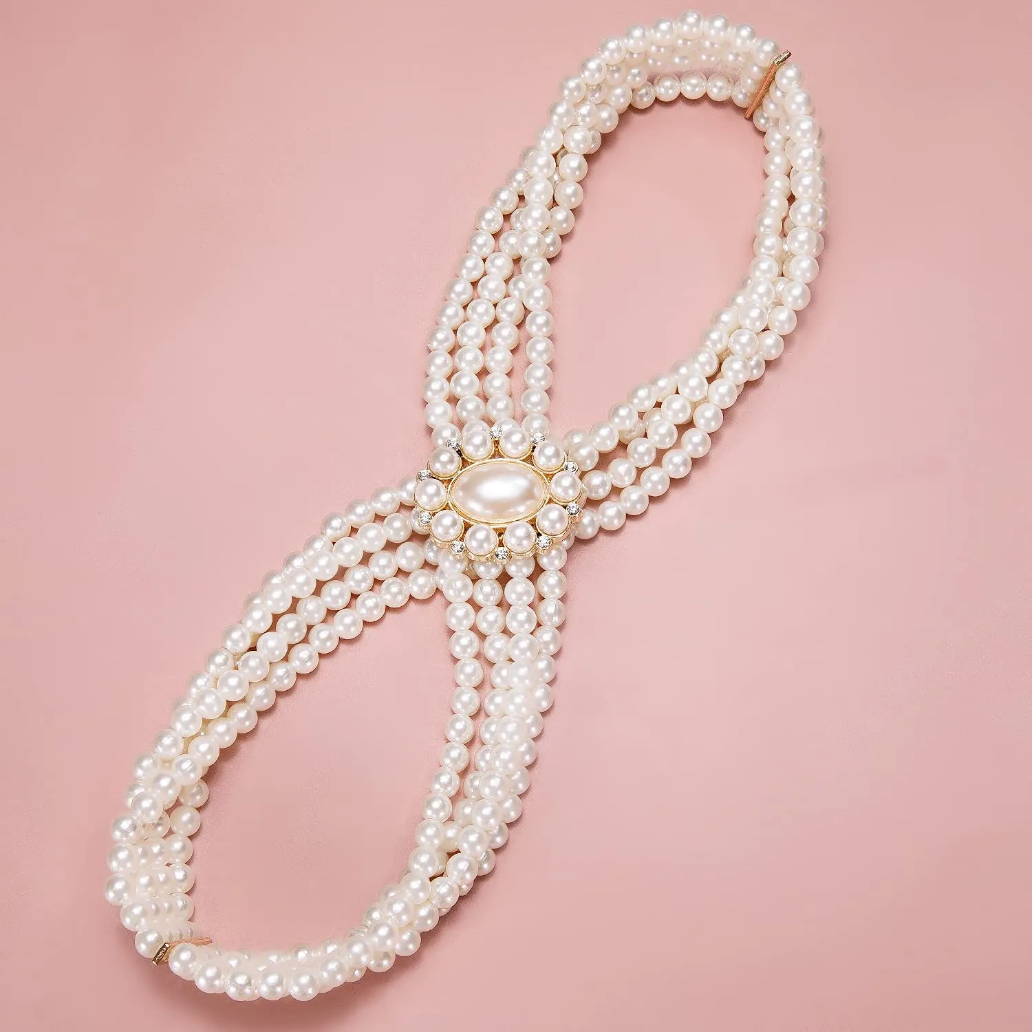 Diamond Pear Flower Women's Dress Belt Pearl Bridal Beaded Shiny Diamond Waist Chain