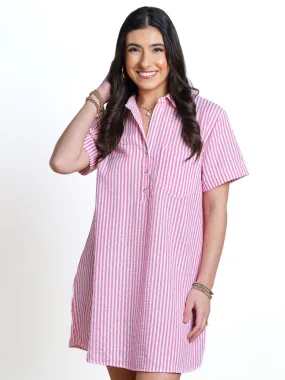 Effortless Bliss Striped Seersucker Shirt Dress