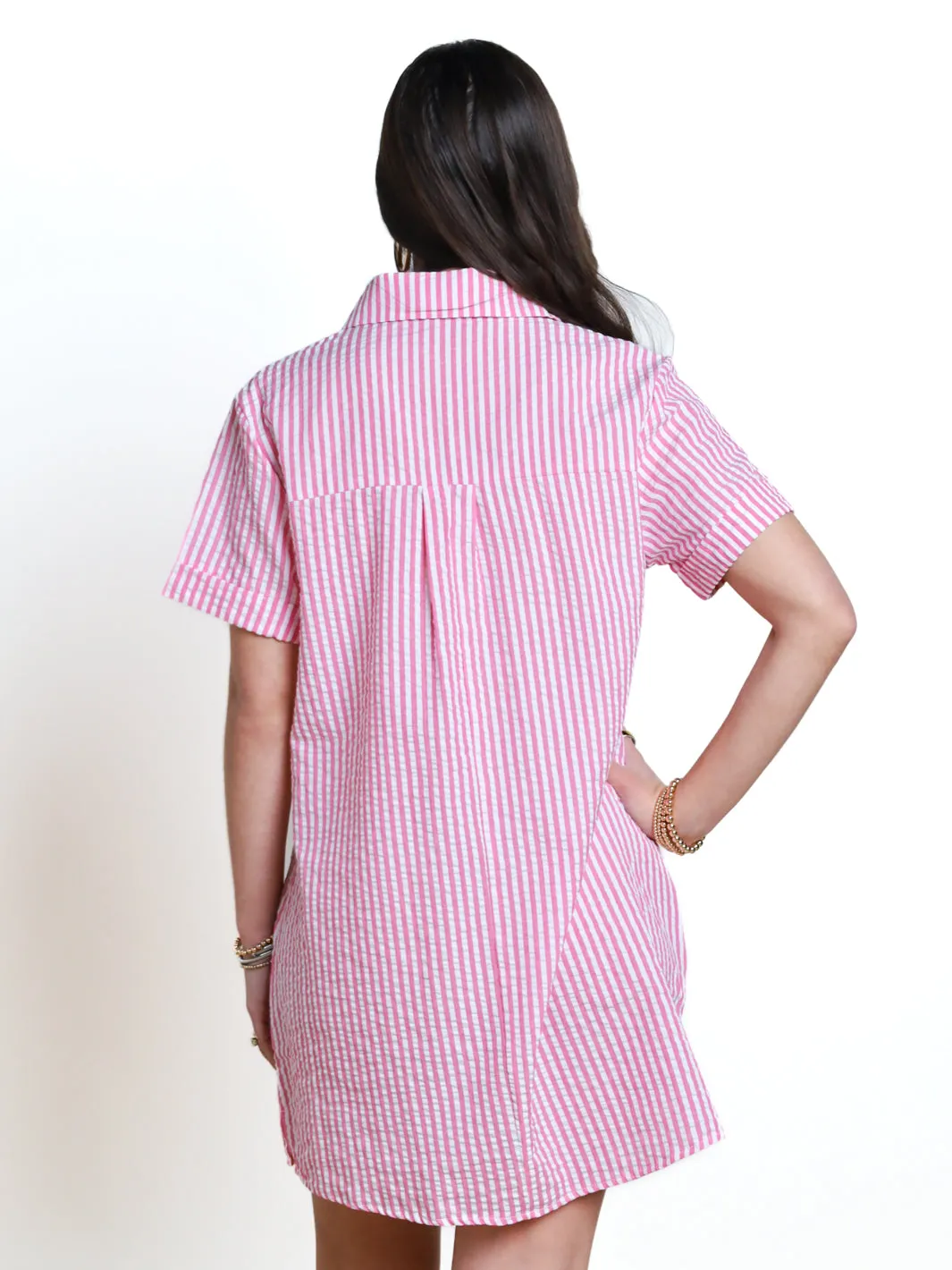 Effortless Bliss Striped Seersucker Shirt Dress