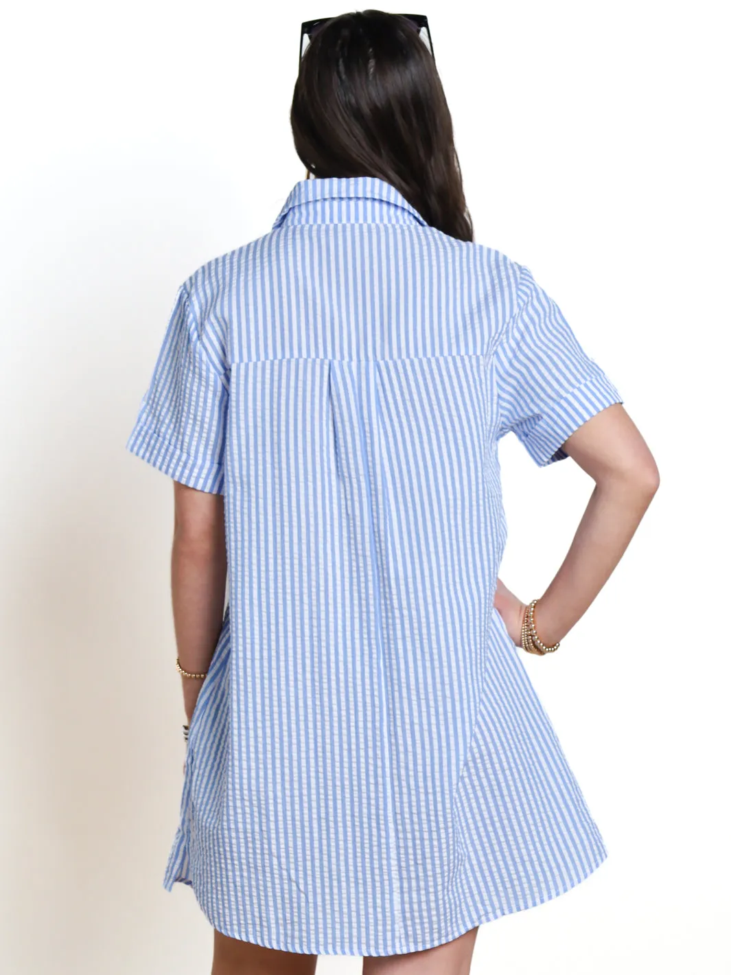 Effortless Bliss Striped Seersucker Shirt Dress