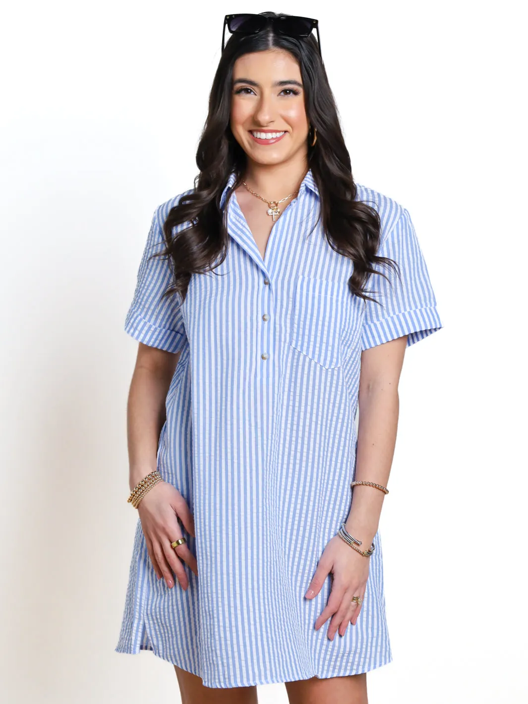 Effortless Bliss Striped Seersucker Shirt Dress