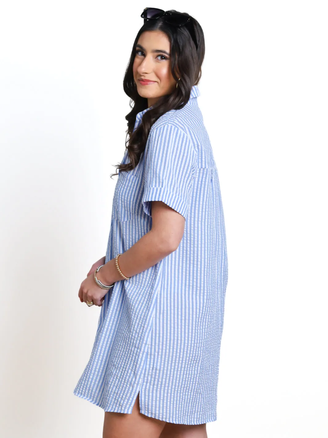 Effortless Bliss Striped Seersucker Shirt Dress