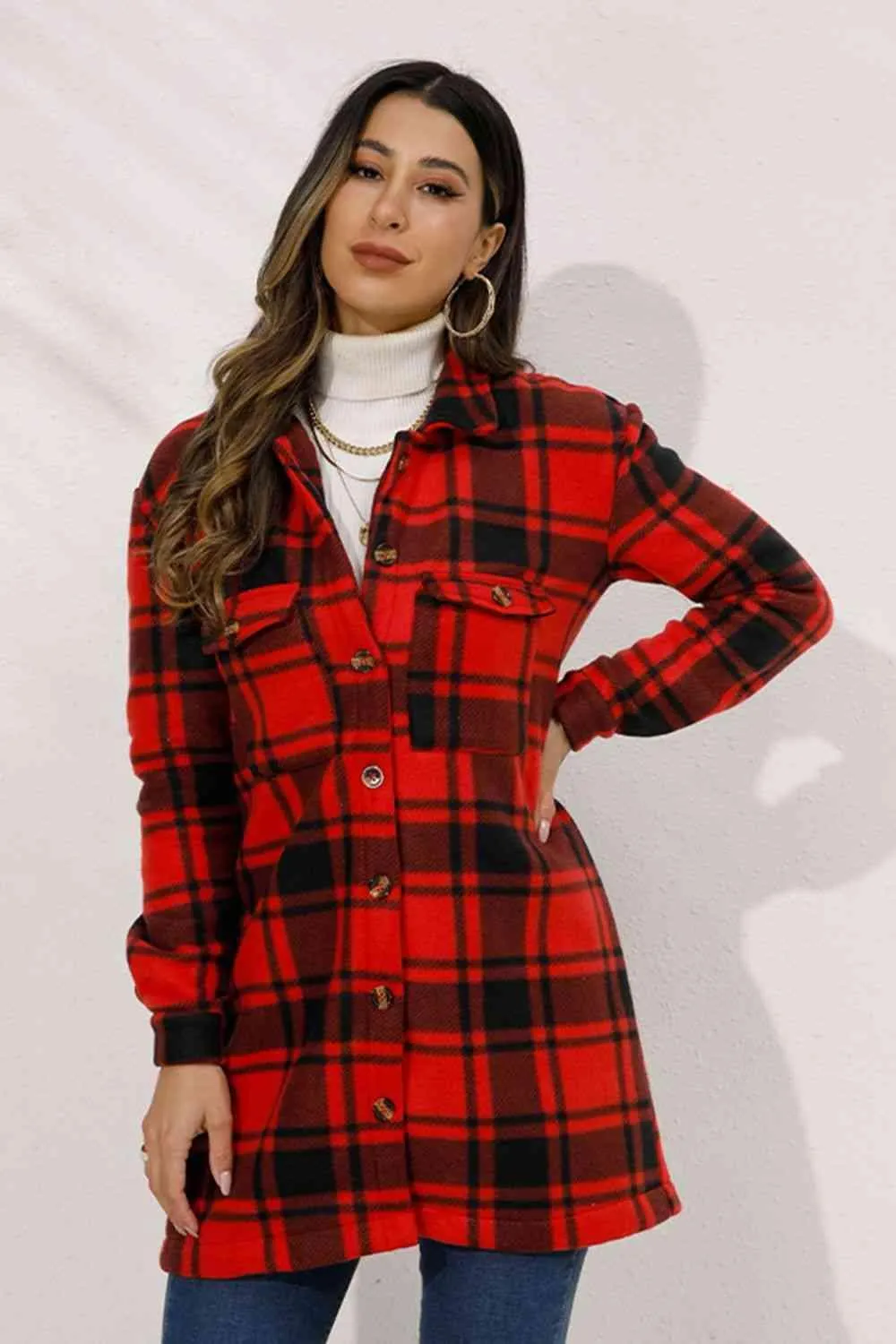 Fall Chic Button Down Long Plaid Coat