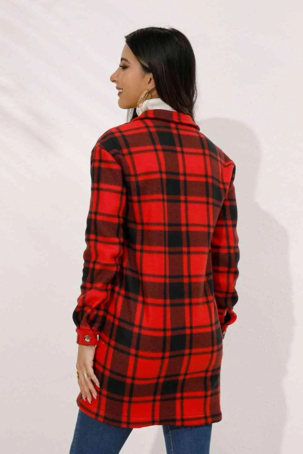 Fall Chic Button Down Long Plaid Coat