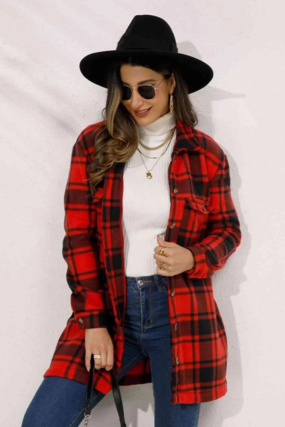 Fall Chic Button Down Long Plaid Coat