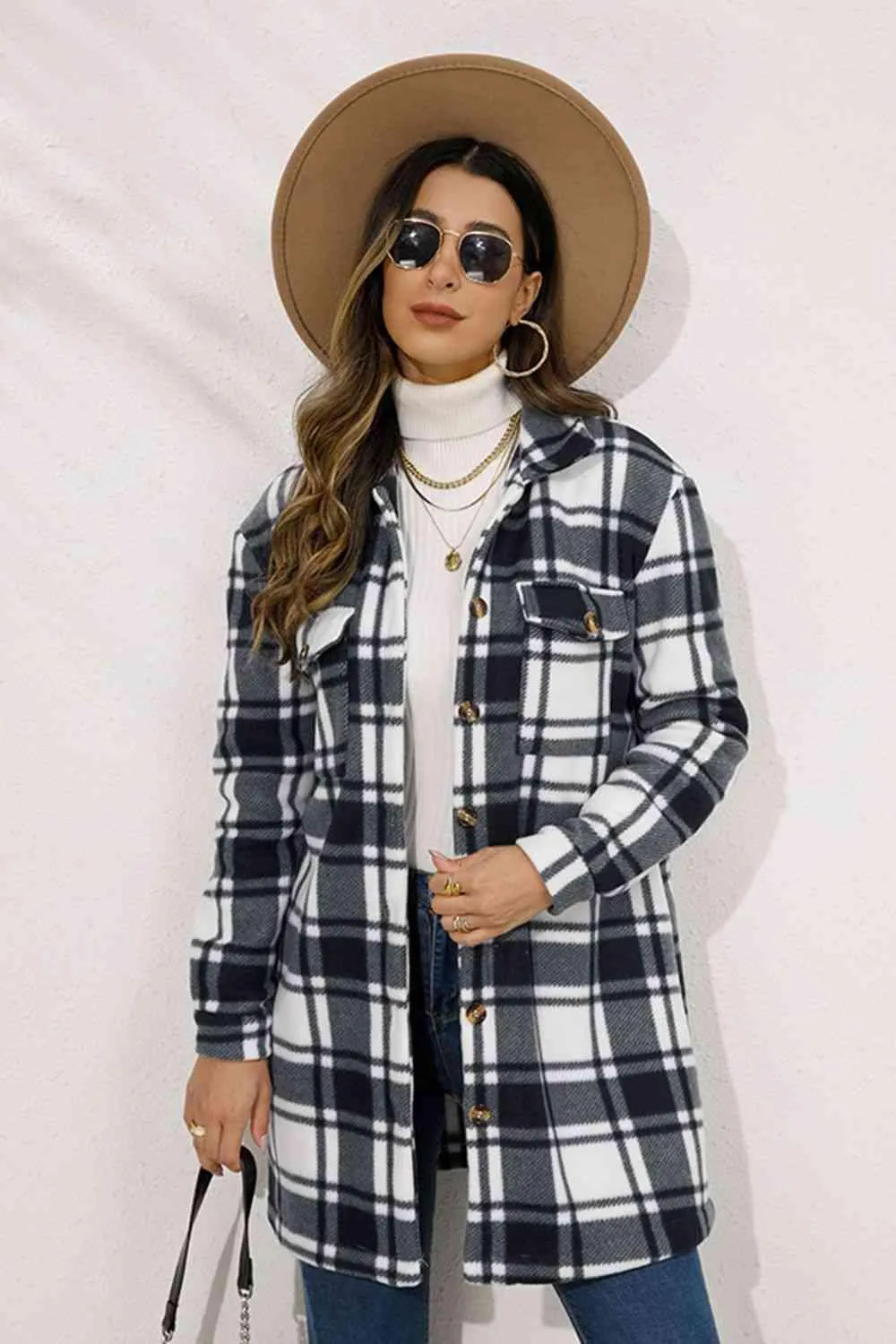 Fall Chic Button Down Long Plaid Coat