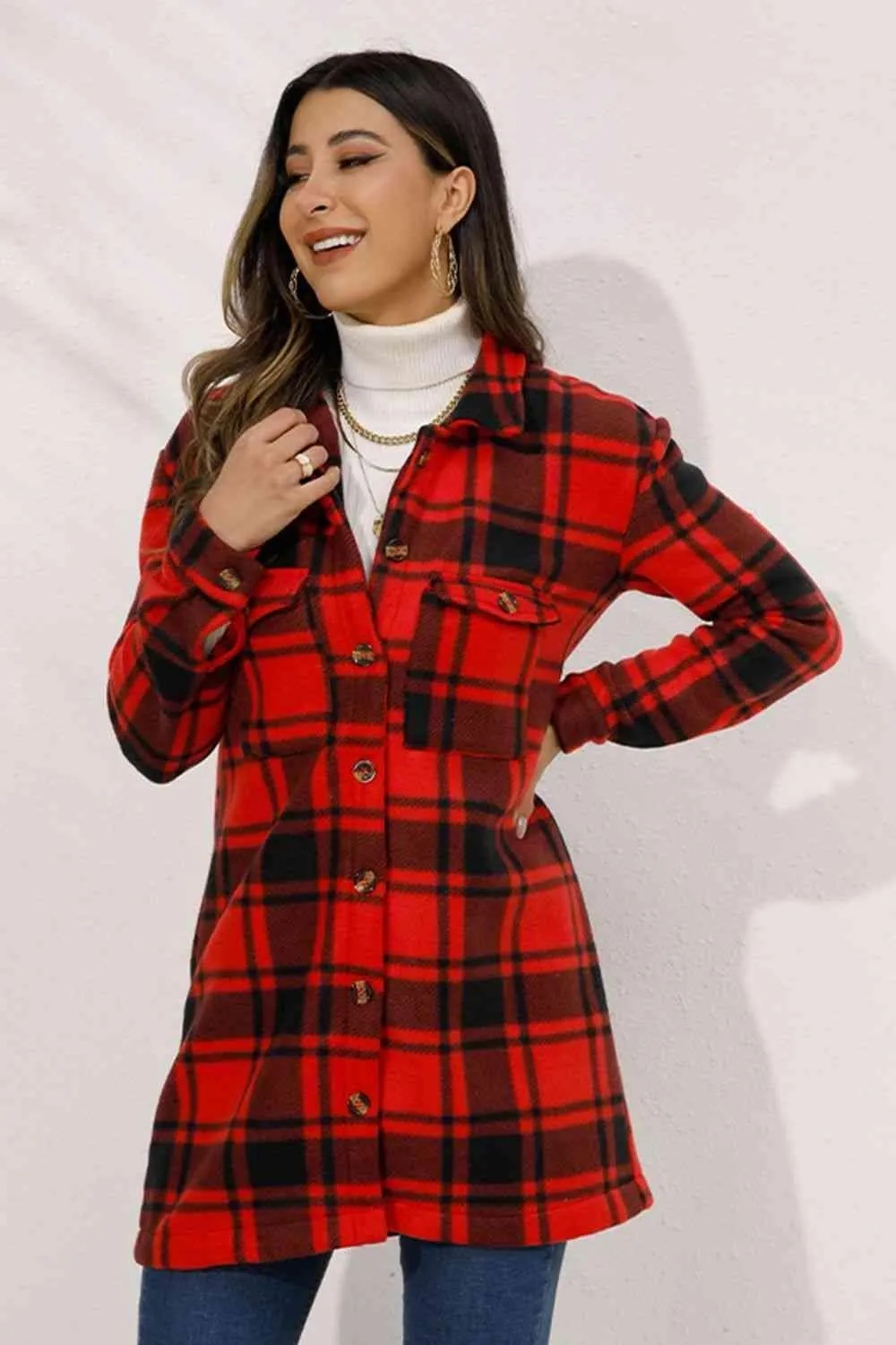 Fall Chic Button Down Long Plaid Coat