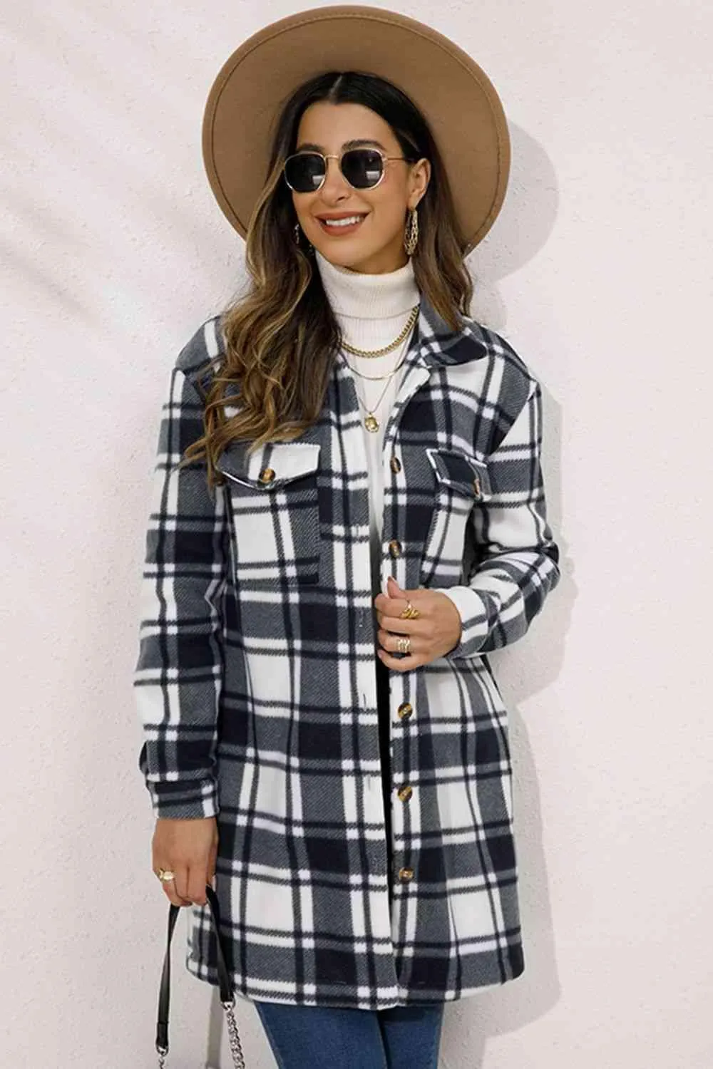 Fall Chic Button Down Long Plaid Coat