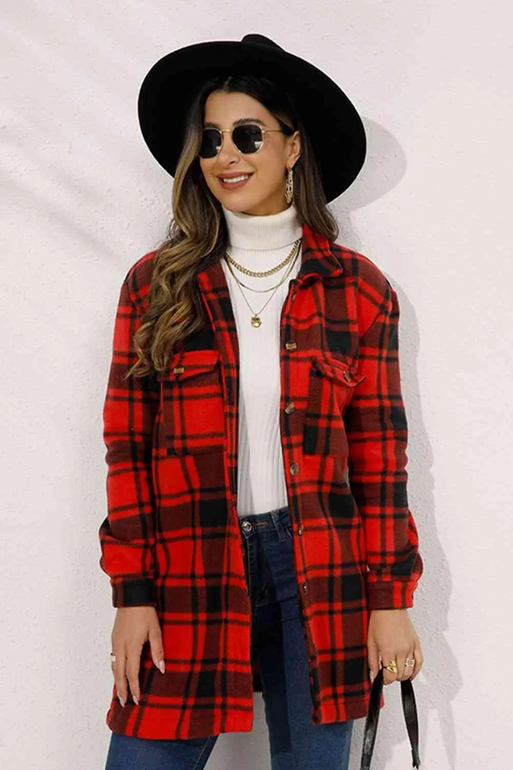 Fall Chic Button Down Long Plaid Coat