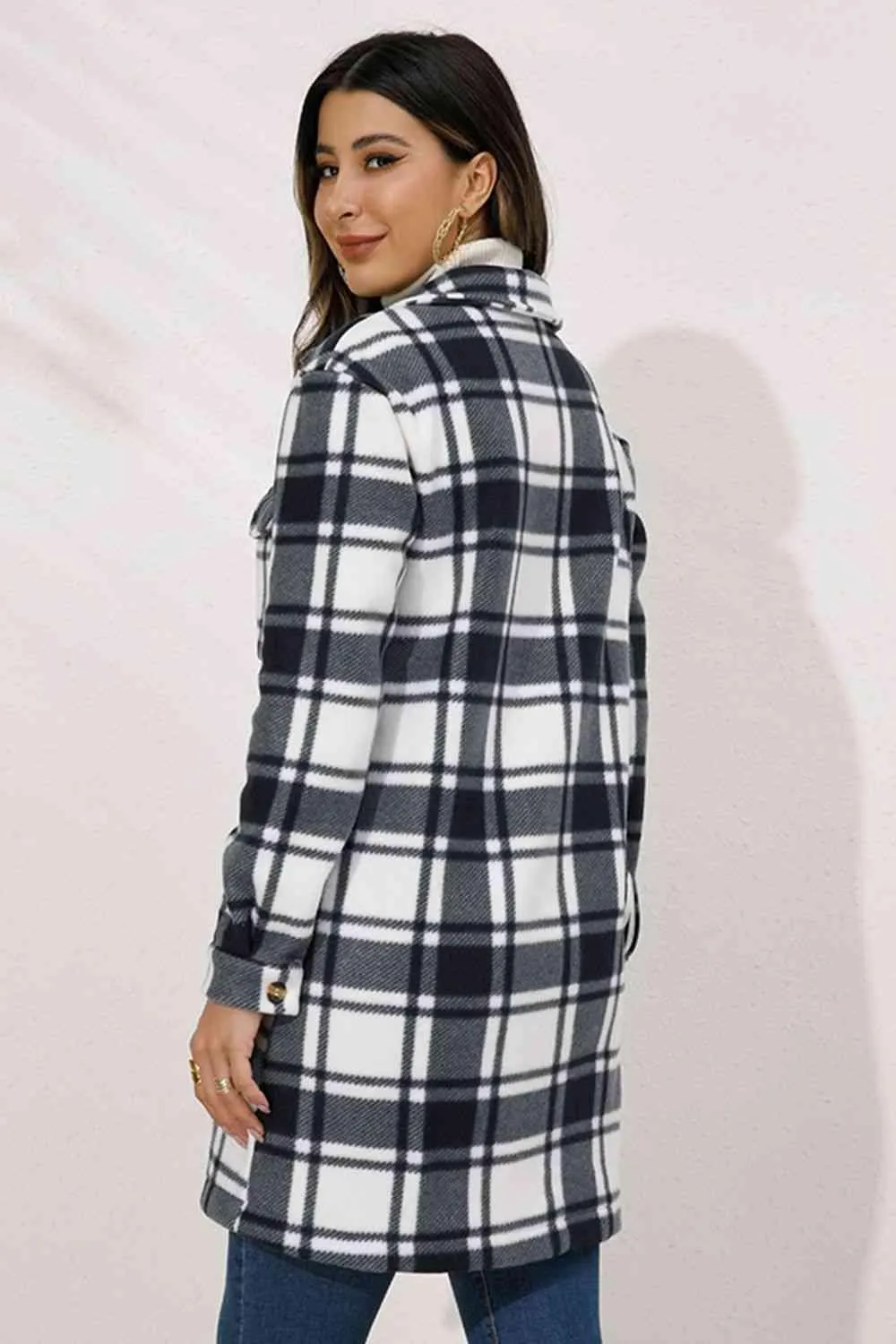 Fall Chic Button Down Long Plaid Coat
