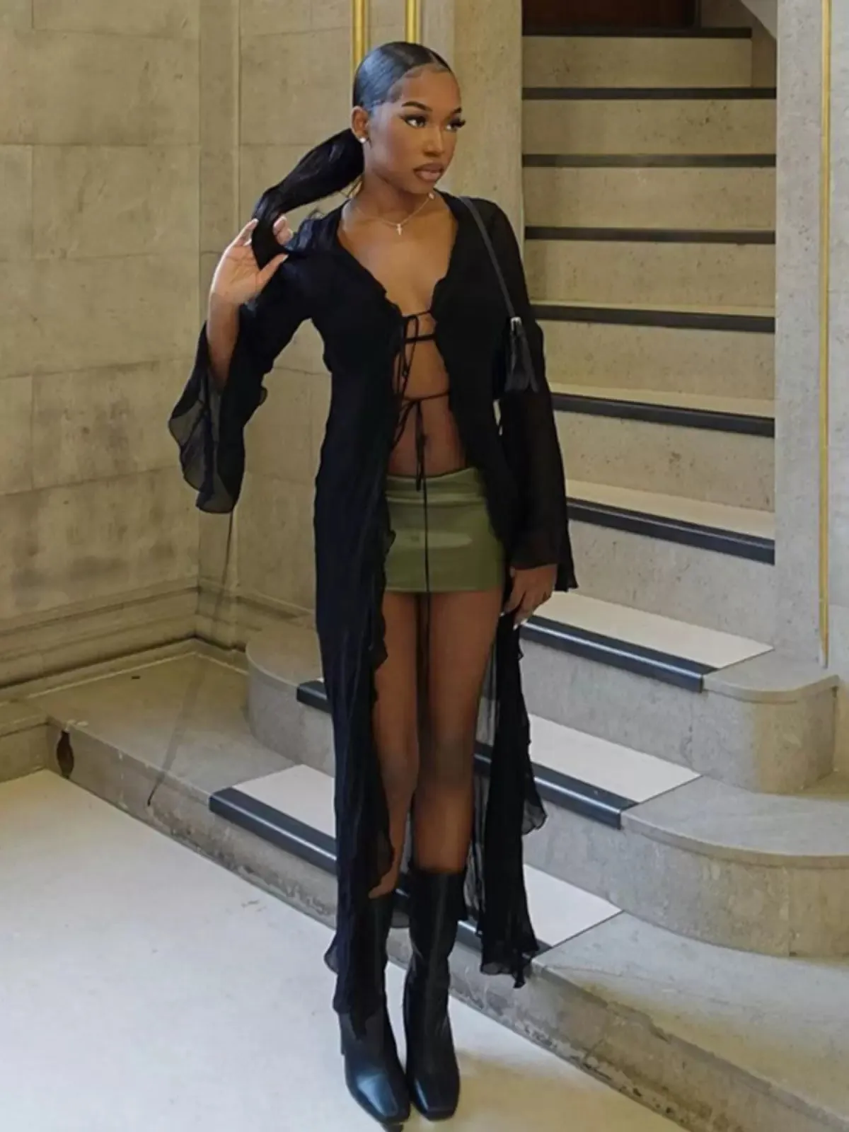 Fashionkova Medina Mesh Long Cardigan Top
