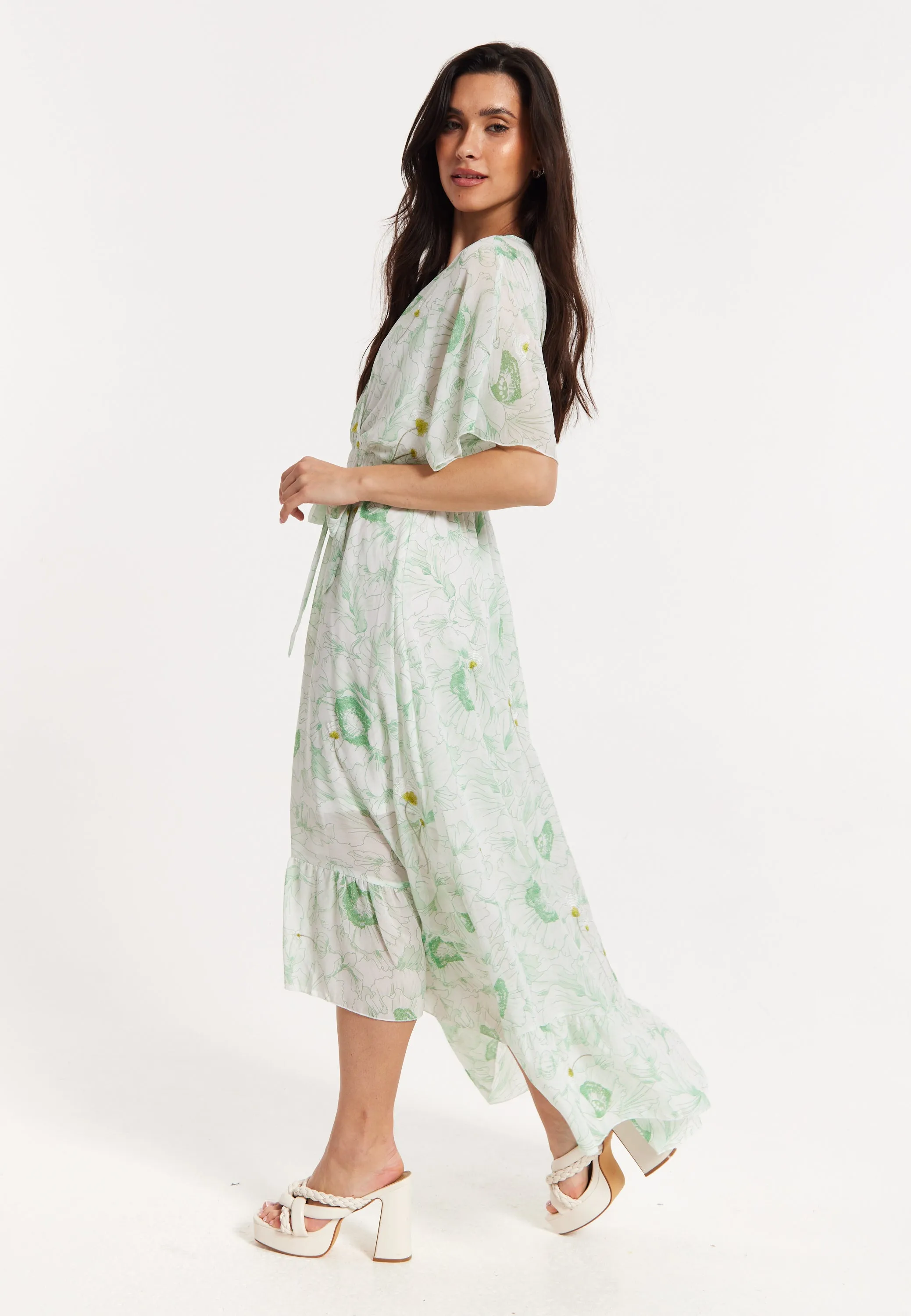 Floral Embroidered Wrap Front Maxi Dress