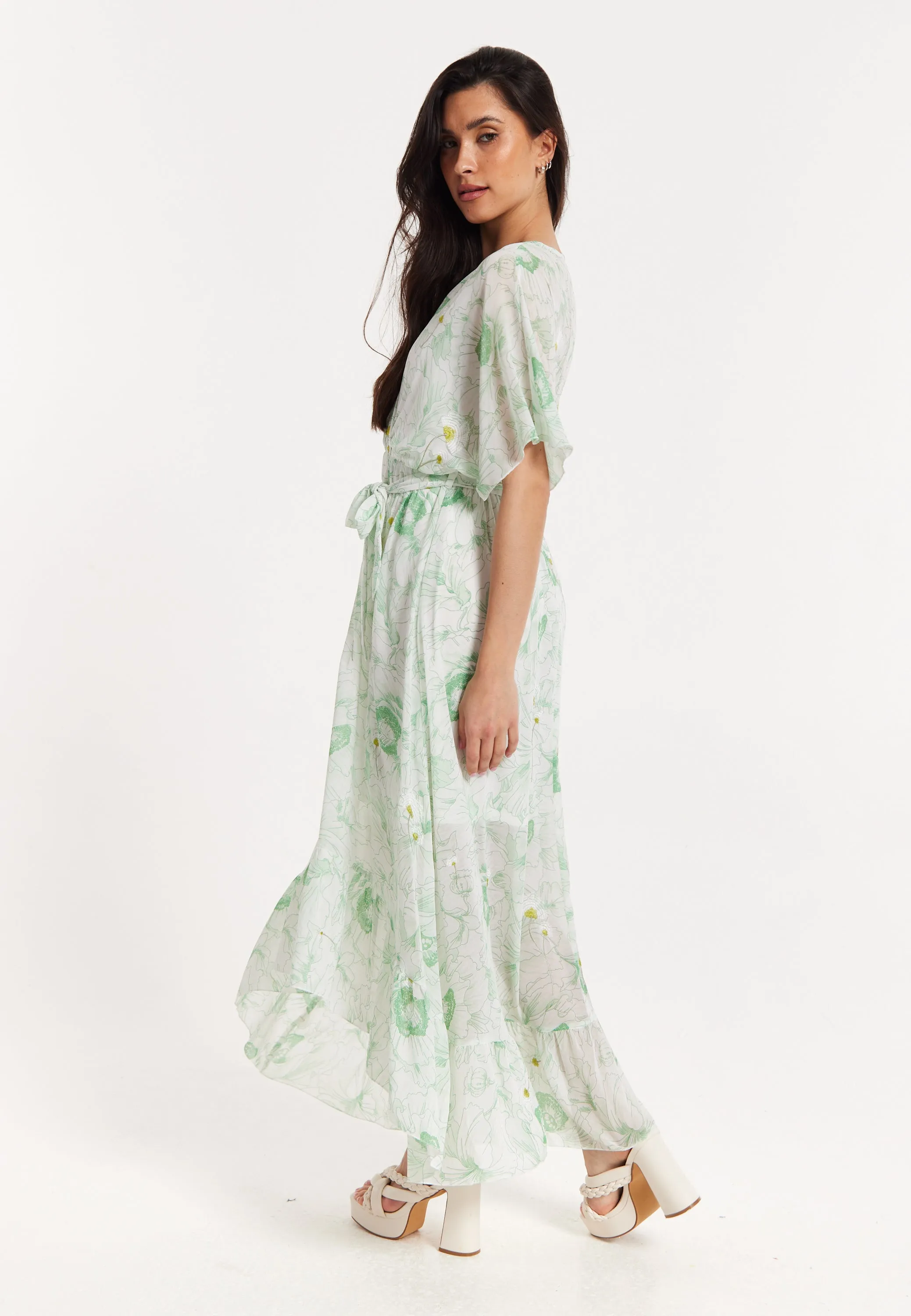 Floral Embroidered Wrap Front Maxi Dress