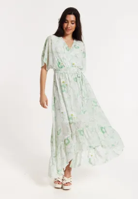 Floral Embroidered Wrap Front Maxi Dress