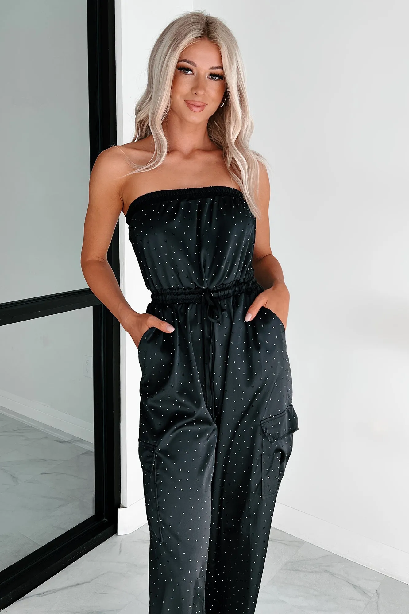 Glittering Goddess Rhinestone Embellished Jumpsuit (Black)