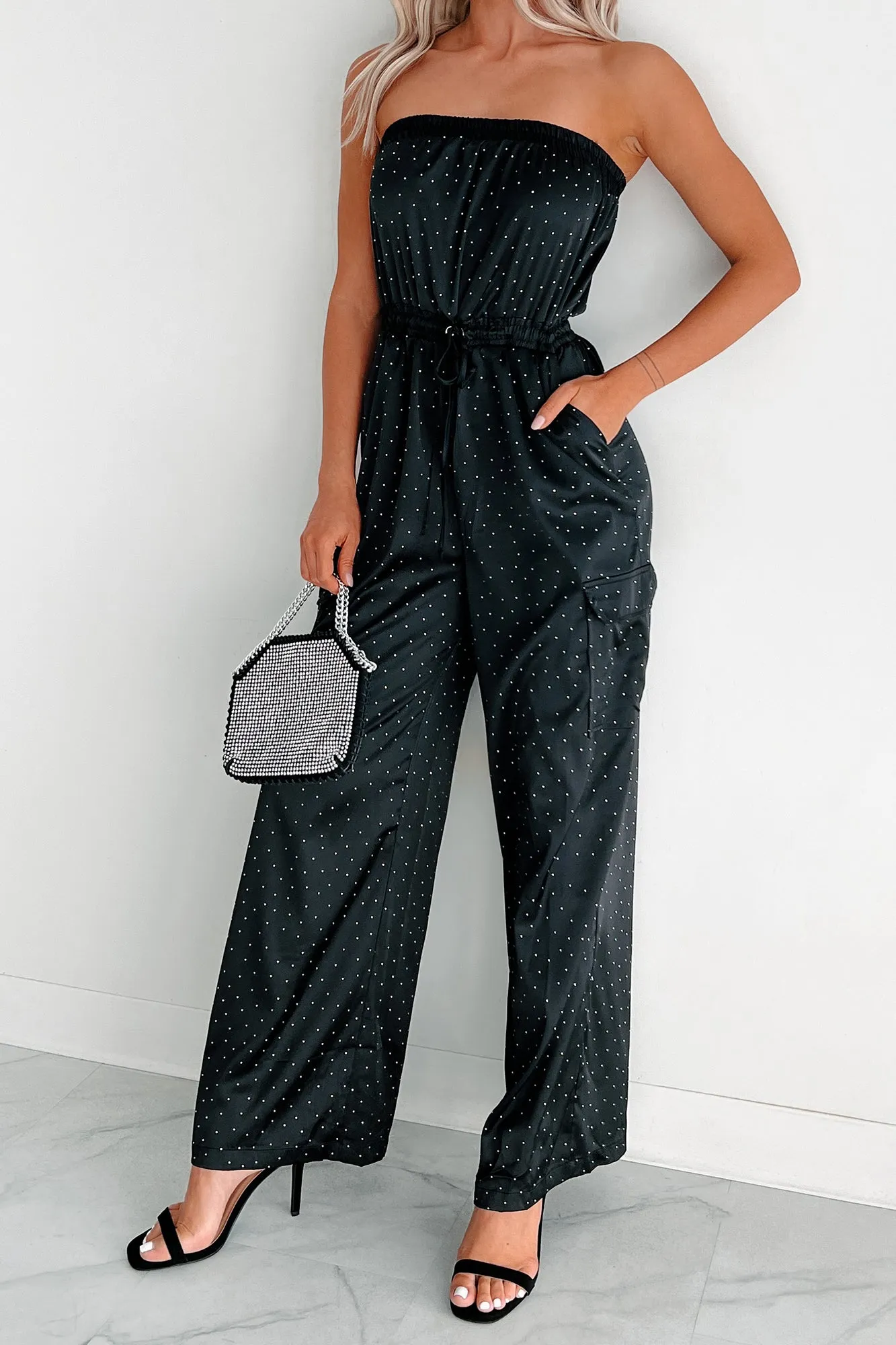 Glittering Goddess Rhinestone Embellished Jumpsuit (Black)
