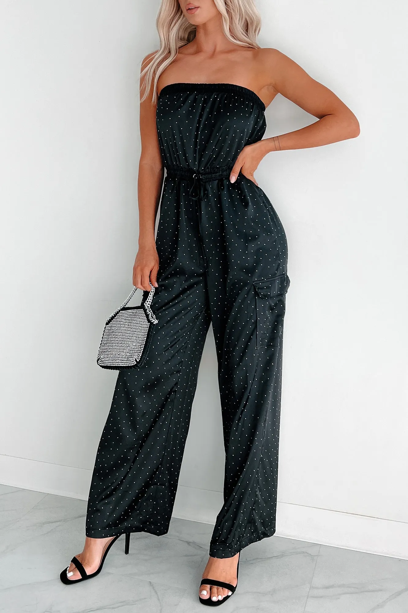 Glittering Goddess Rhinestone Embellished Jumpsuit (Black)