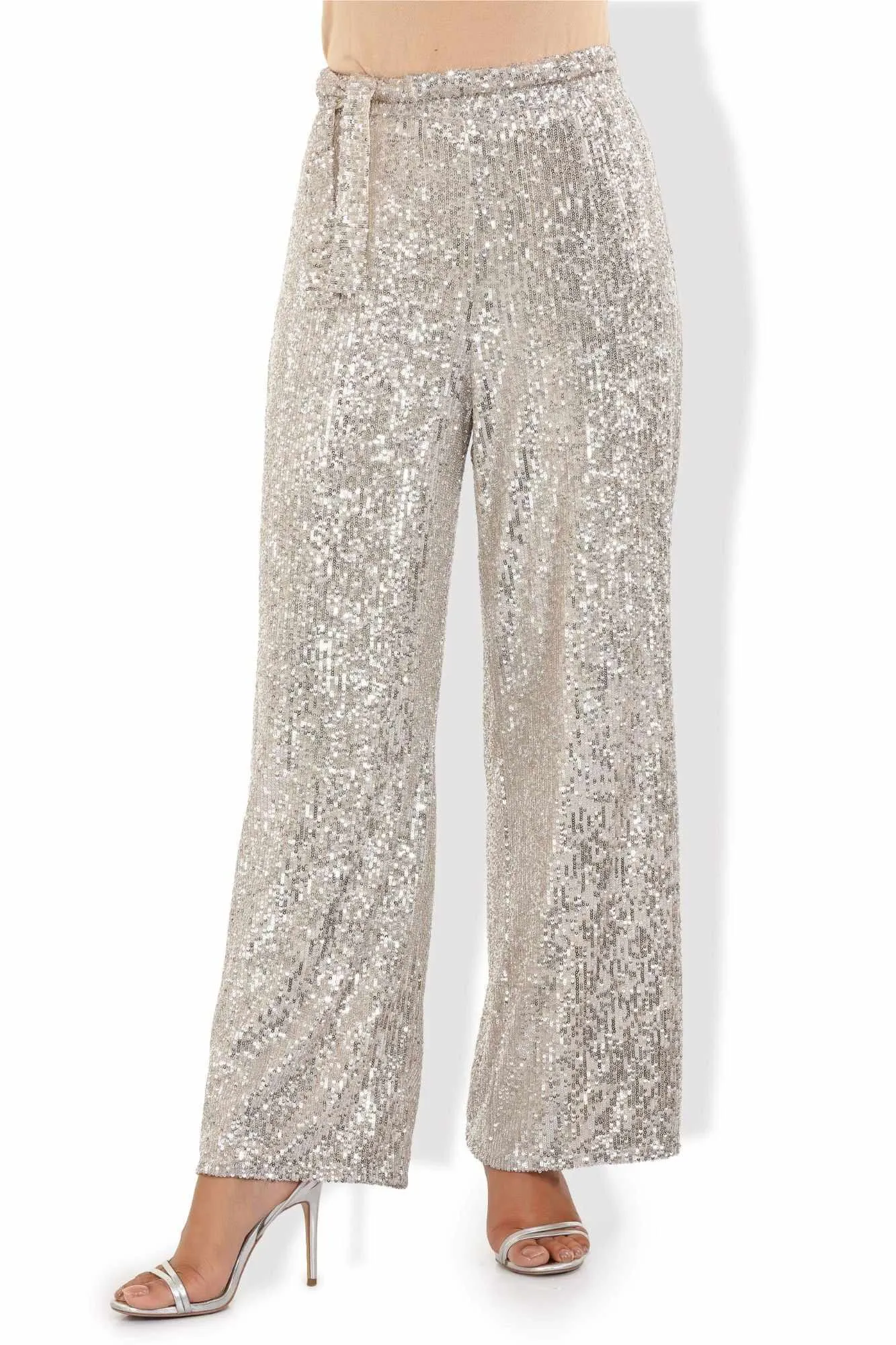 Glittering Sequined Tulle High Rise Pants