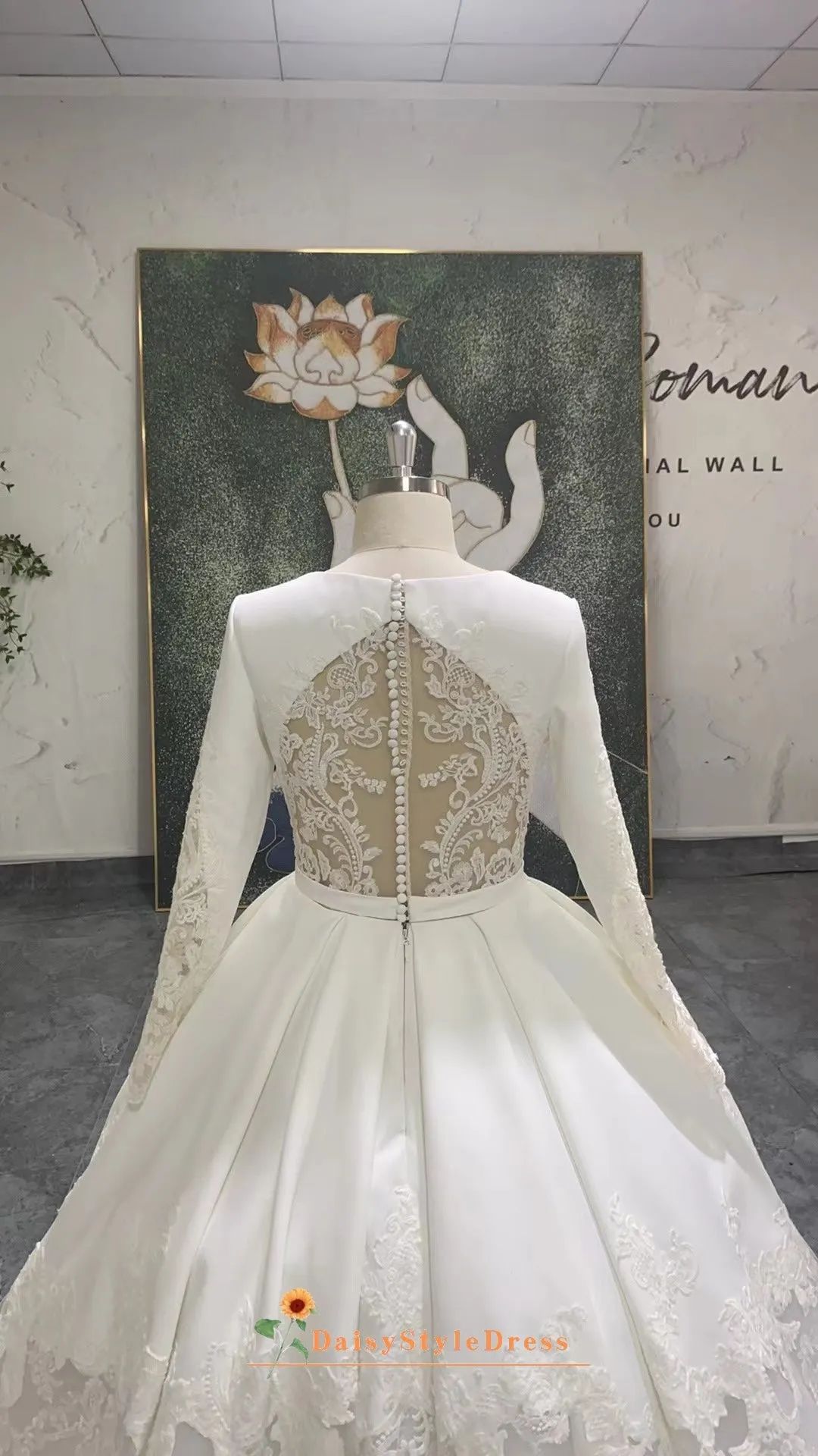 High Quality Soft Satin Modest Long Sleeve Wedding Dress