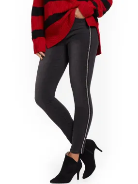 High-Waisted Curvy Super-Skinny Jeans -Jeweled Trim