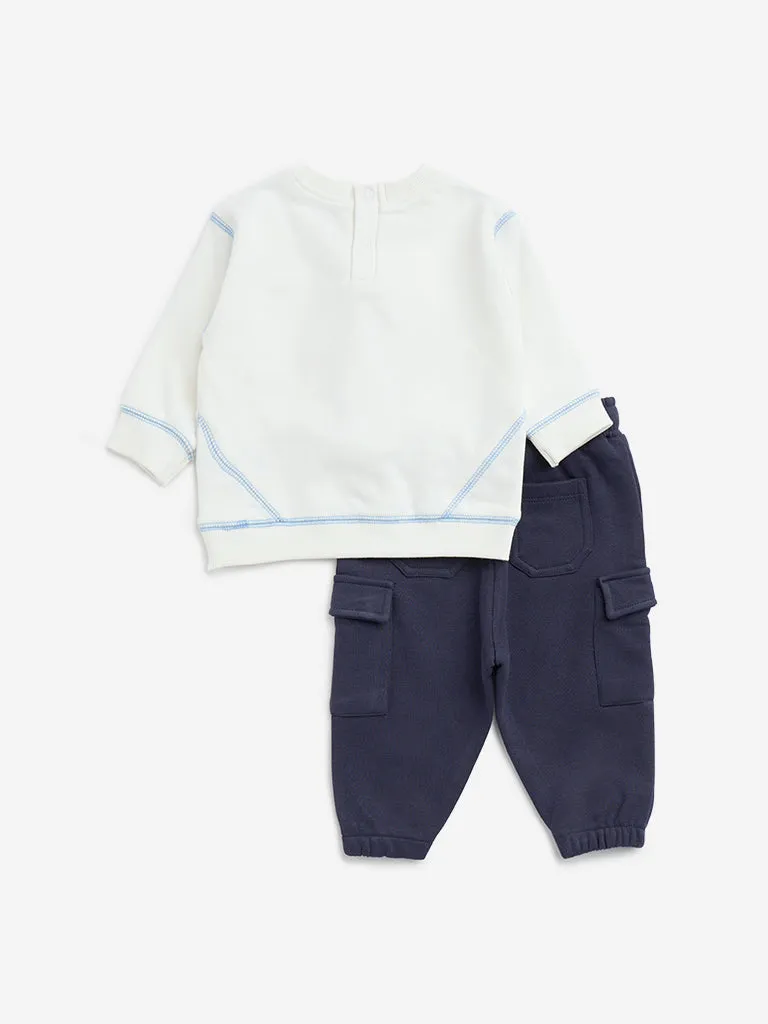 HOP Baby White Animal-Inspired Cotton T-Shirt & Pants Set