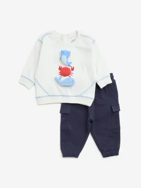 HOP Baby White Animal-Inspired Cotton T-Shirt & Pants Set