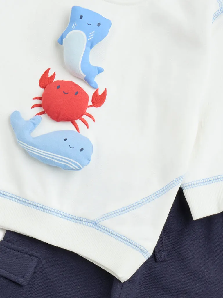 HOP Baby White Animal-Inspired Cotton T-Shirt & Pants Set