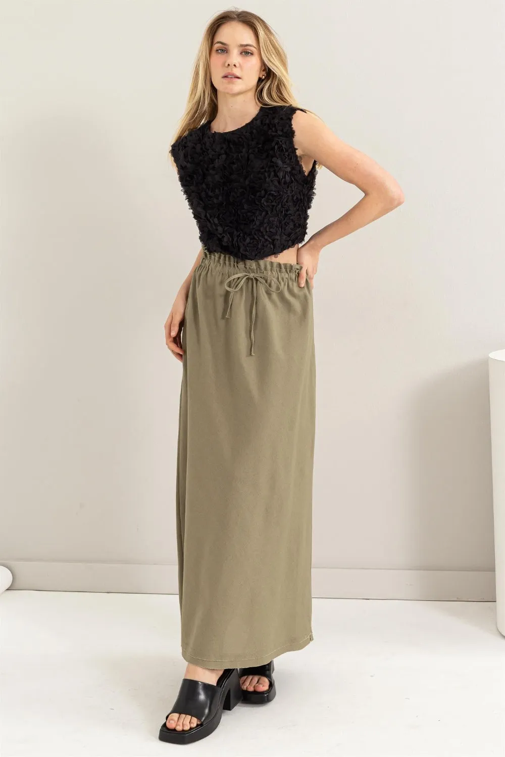 Hyfve Drawstring Washed Linen Maxi Skirt