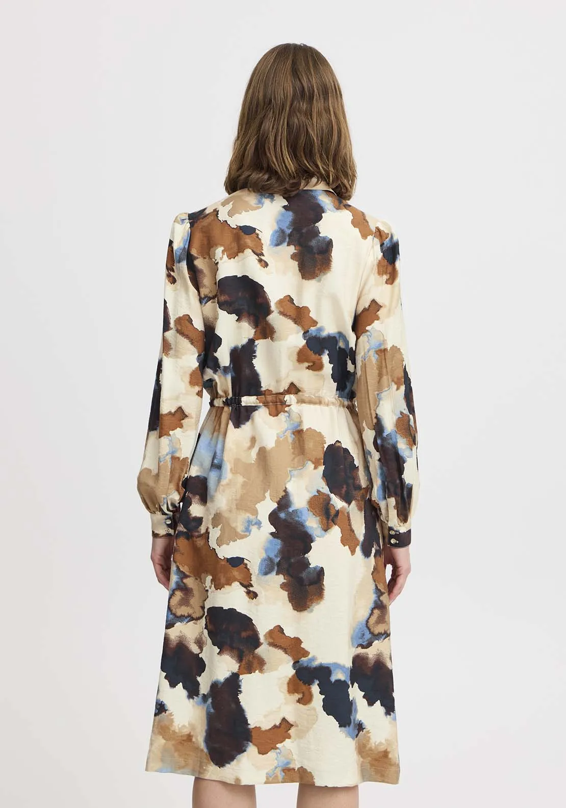 Ihamma Knee Length Long Sleeve Shirt Dress - Birch Watercolor Mix