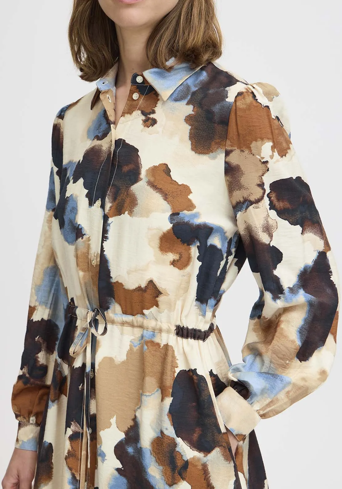 Ihamma Knee Length Long Sleeve Shirt Dress - Birch Watercolor Mix