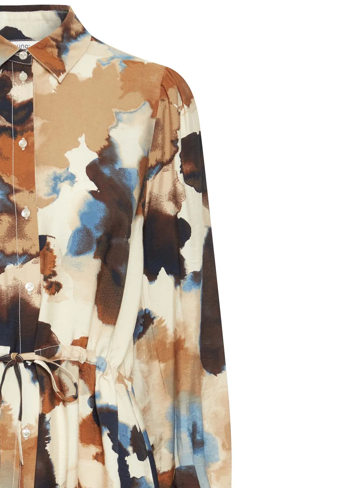 Ihamma Knee Length Long Sleeve Shirt Dress - Birch Watercolor Mix