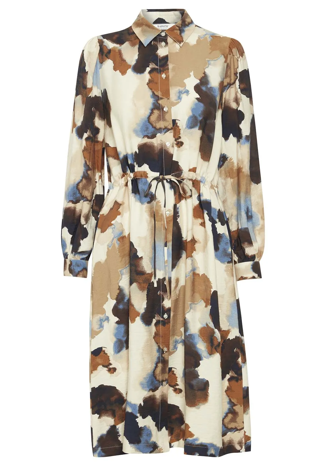 Ihamma Knee Length Long Sleeve Shirt Dress - Birch Watercolor Mix