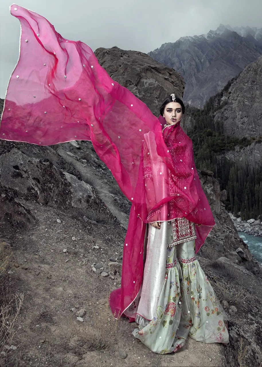 Latest embellished Indian gharara outfit in pink color for wedding # B3407
