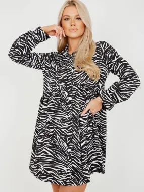 Leanne Oversized Zebra Print Shirt Dress In White