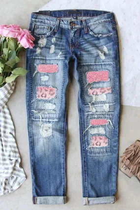 Leopard Gradient Distressed Jeans