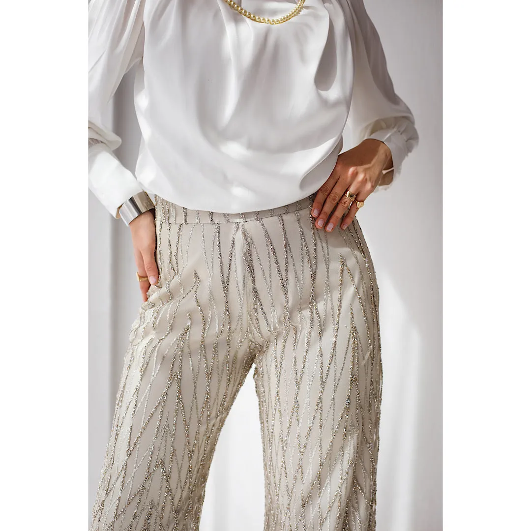Light beige tulle glittering pants